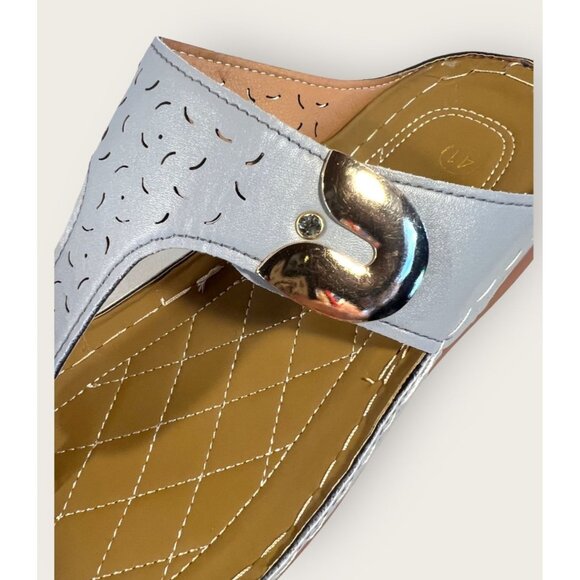 Womens Size 41/10 Light Blue Perforated PU Leather Slip-On Sandals - Picture 5 of 12